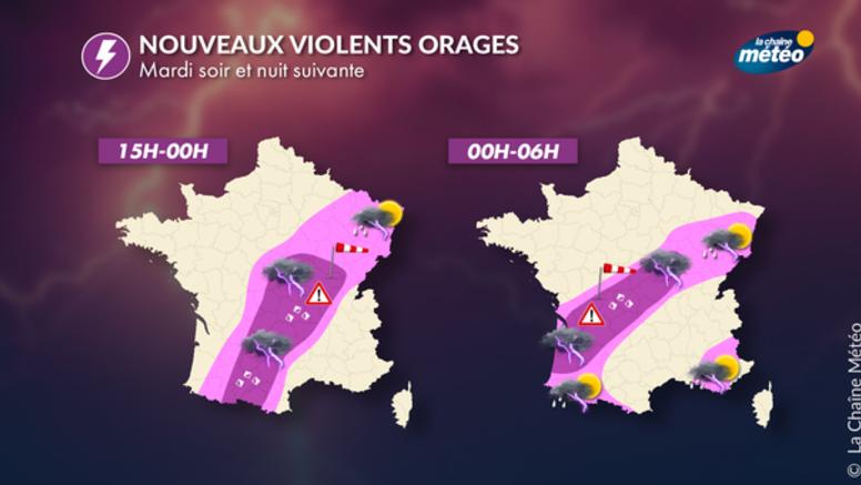 SUIVI ORAGES : vent record à 109 km/h à Bourges, violents orages de grêle du Limousin à la Bourgogne